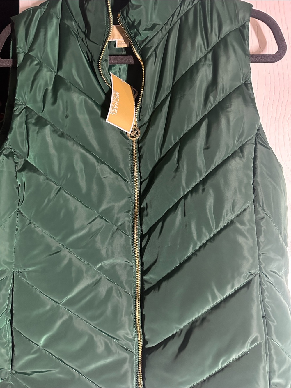 Michael Kors emerald Green Quilted Puffer Vest with Gold Zip